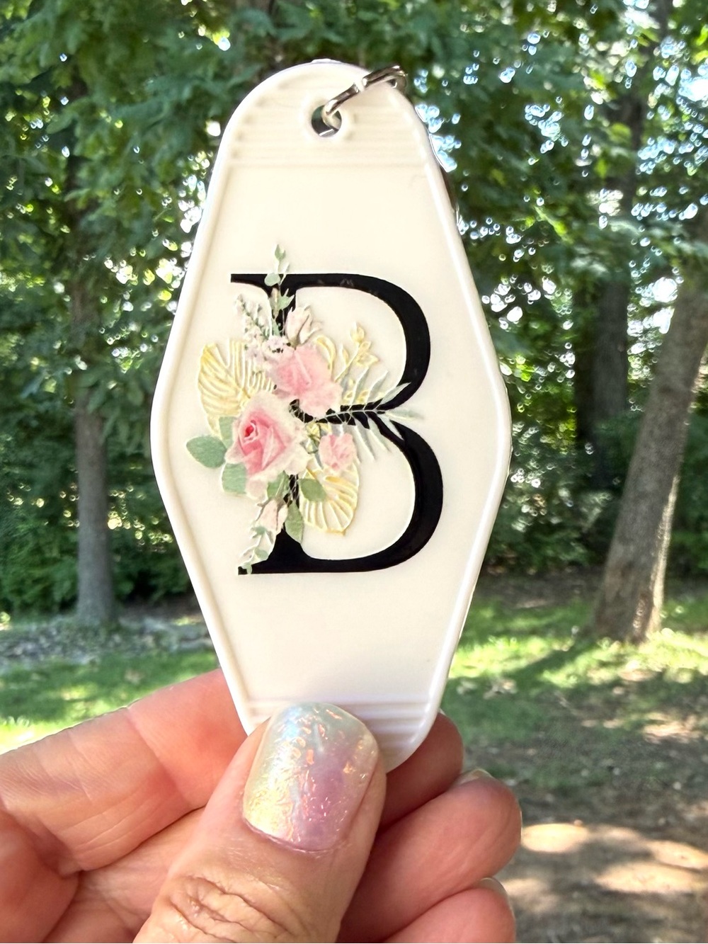 Vintage style motel key 3.5” letter “B“ initial keychain gift idea